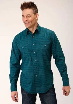 Men's Roper Green & Blue Snap Long Sleeve #03-001-0064-1011