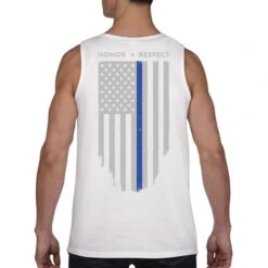 Men's Thin Blue Line Honor & Respect Tank #TBL-TANK-C -Ariat Store Back white thin blue line flag model